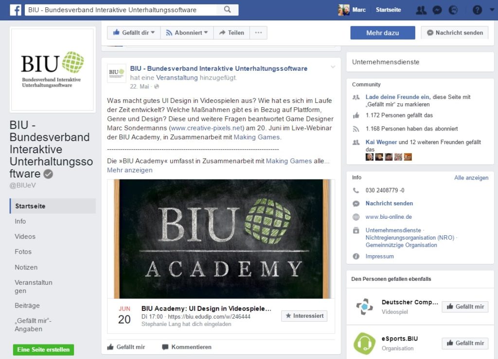 Facebook notification BIU Webinar UI Design in videogames