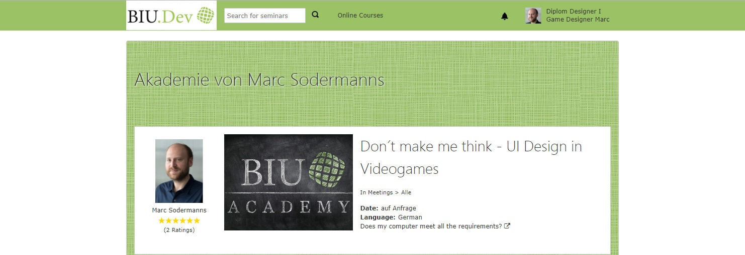 BIU Webinar UI Design in videogames presented by Marc Sodermanns
